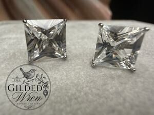 Sterling Silver 925 Princess Cut CZ Stud Earrings 8mm Classic Sparkle